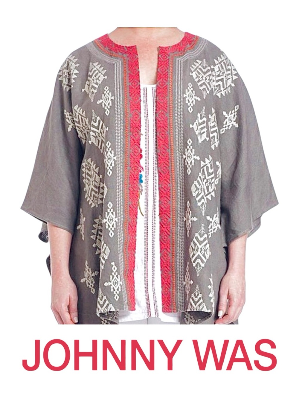 Johnny Was • Short Embroidered Linen Kimono || Large
